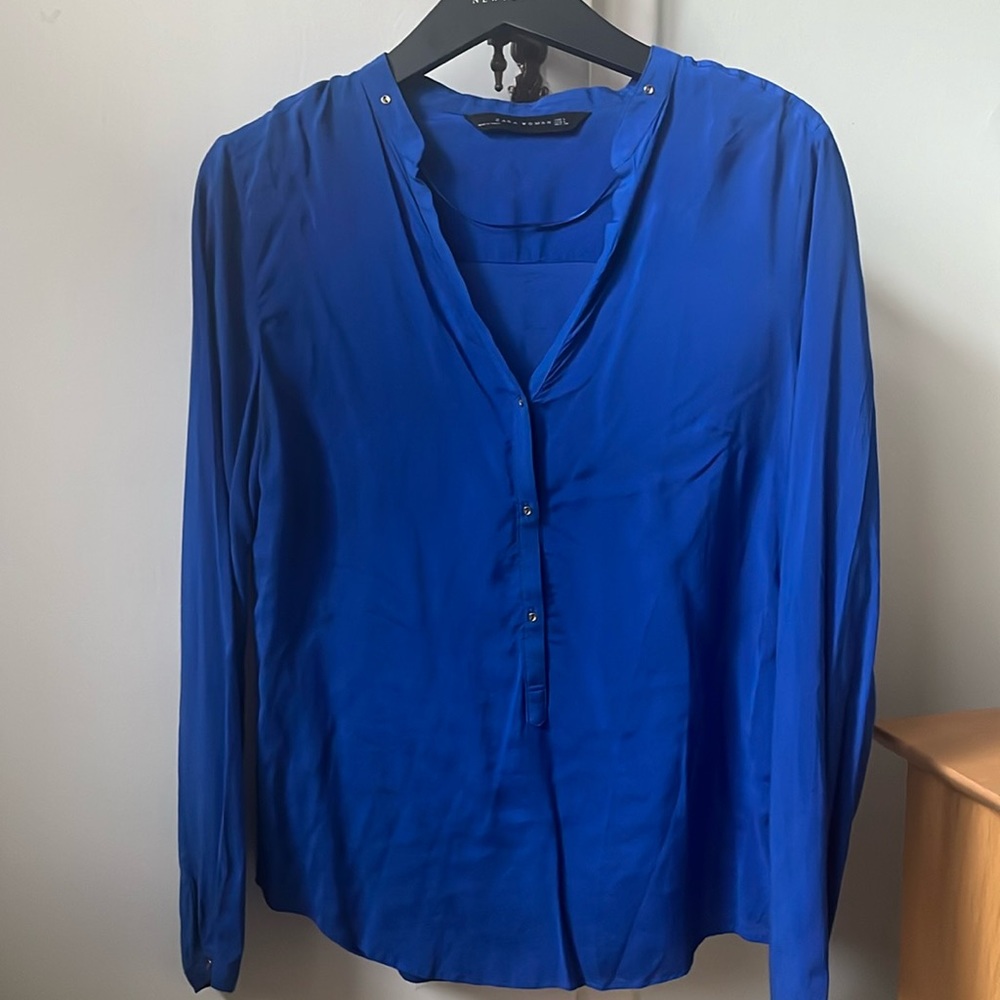 Blue button down blouse size L